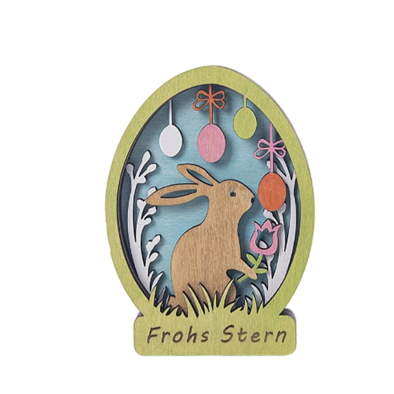 Easter Light Up Egg Wooden Ornaments Glowing Rabbit Hen Desktop Decor Wood Crafts LED Easter Egg Decorations for Spring Home Party Table Centerpiece Gifts