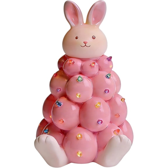 Easter Light Up Egg Figurine Battery Operated Night Light, Stacked Glowing Easter Decor Lamp for Table Home Spring Festival Decoration