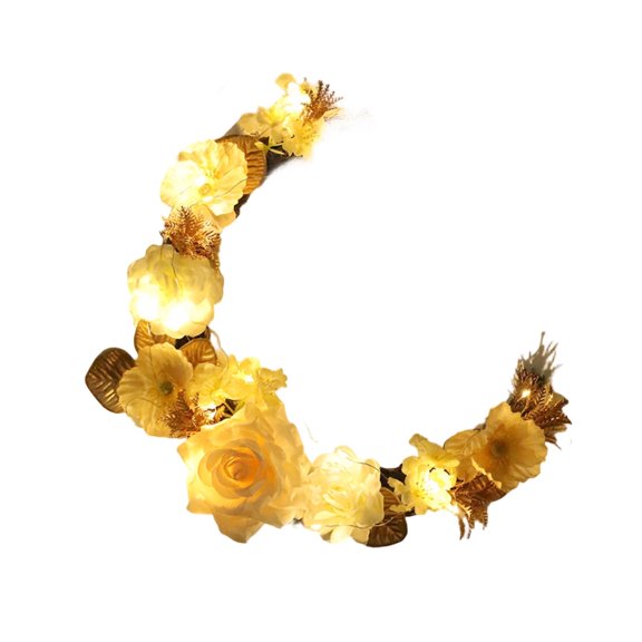 Easter Lighted Crescent Floral Wreath 13in Hanging Moon Decor for Door Wall or Window
