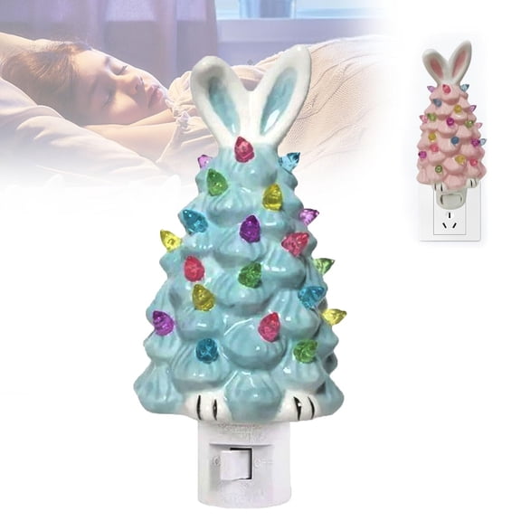 Easter Lights Bunny Night Light, 6.3inch Cute Easter Bunny Tree Figurines