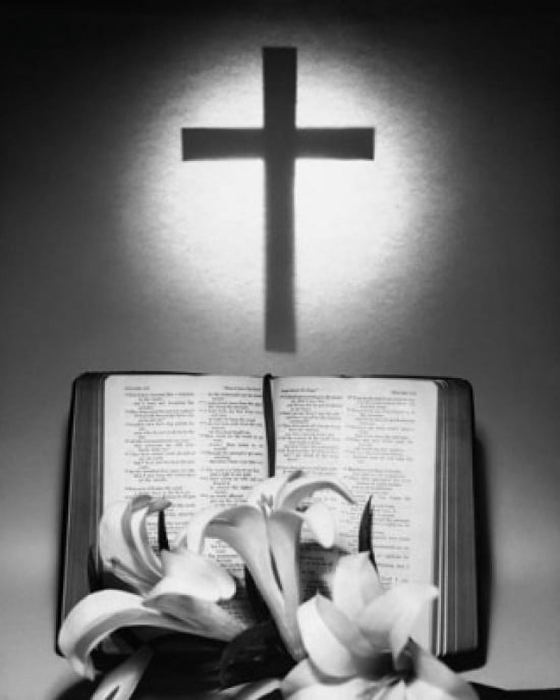 Easter Lilies and Bible with a cross in the background Canvas Art - (18 x 24)