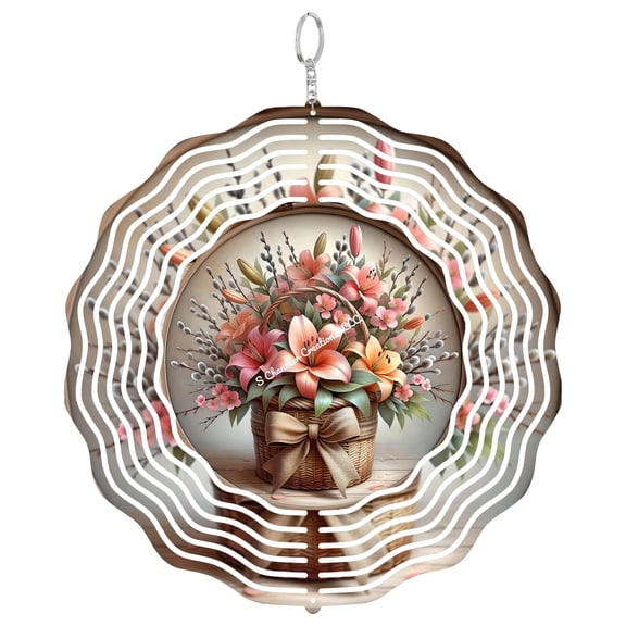 Easter Lily Flower Basket 3D Wind Spinner, Religious Spring Hanging Art, Holiday Garden Decor Gift