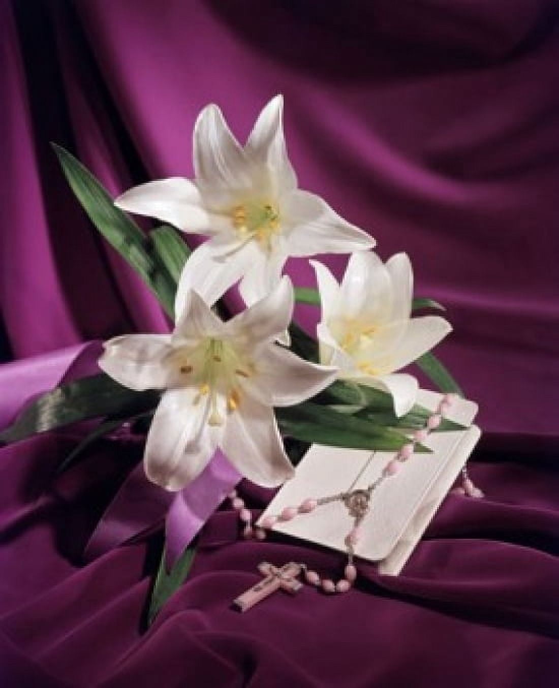 Easter Lily flowers and rosary beads with the Bible Canvas Art - (24 x 36)