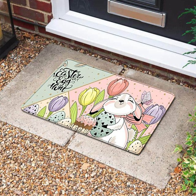 Easter Line Bunny Floor Mat Velvet Happy Easter Floor Mat Velvet Bunny