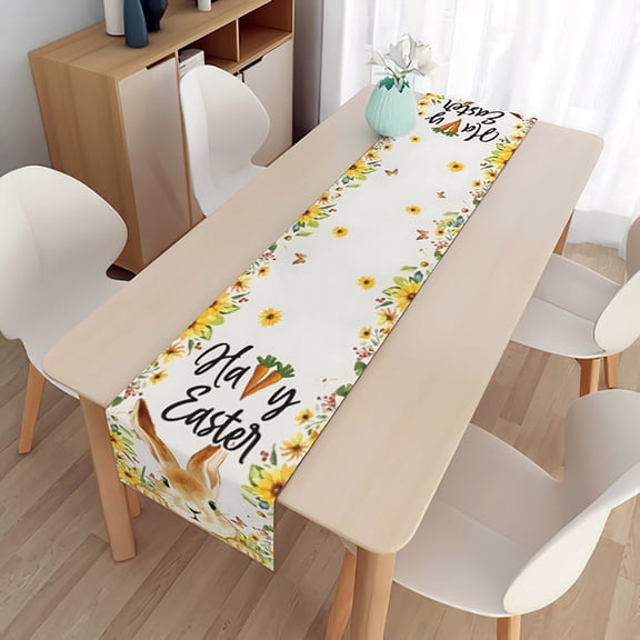 Easter Linen Double Sided Table Flag, Holiday Tablecloth, Dust Proof Table Cover, 33x150cm Size for Dining Table Decoration and Family Feast, Home Party and Celebration, Festive Table Runner, C