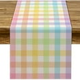 thumbnail image 1 of Easter Linen Pastel Buffalo Plaid Candy Cane Spring Table Runner 72 Inches Long Seasonal Holiday Farmhouse Style Table Decoration (Yellow), 1 of 6
