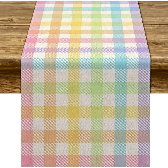 Easter Linen Pastel Buffalo Plaid Candy Cane Spring Table Runner 72 Inches Long Seasonal Holiday Farmhouse Style Table Decoration (Yellow)
