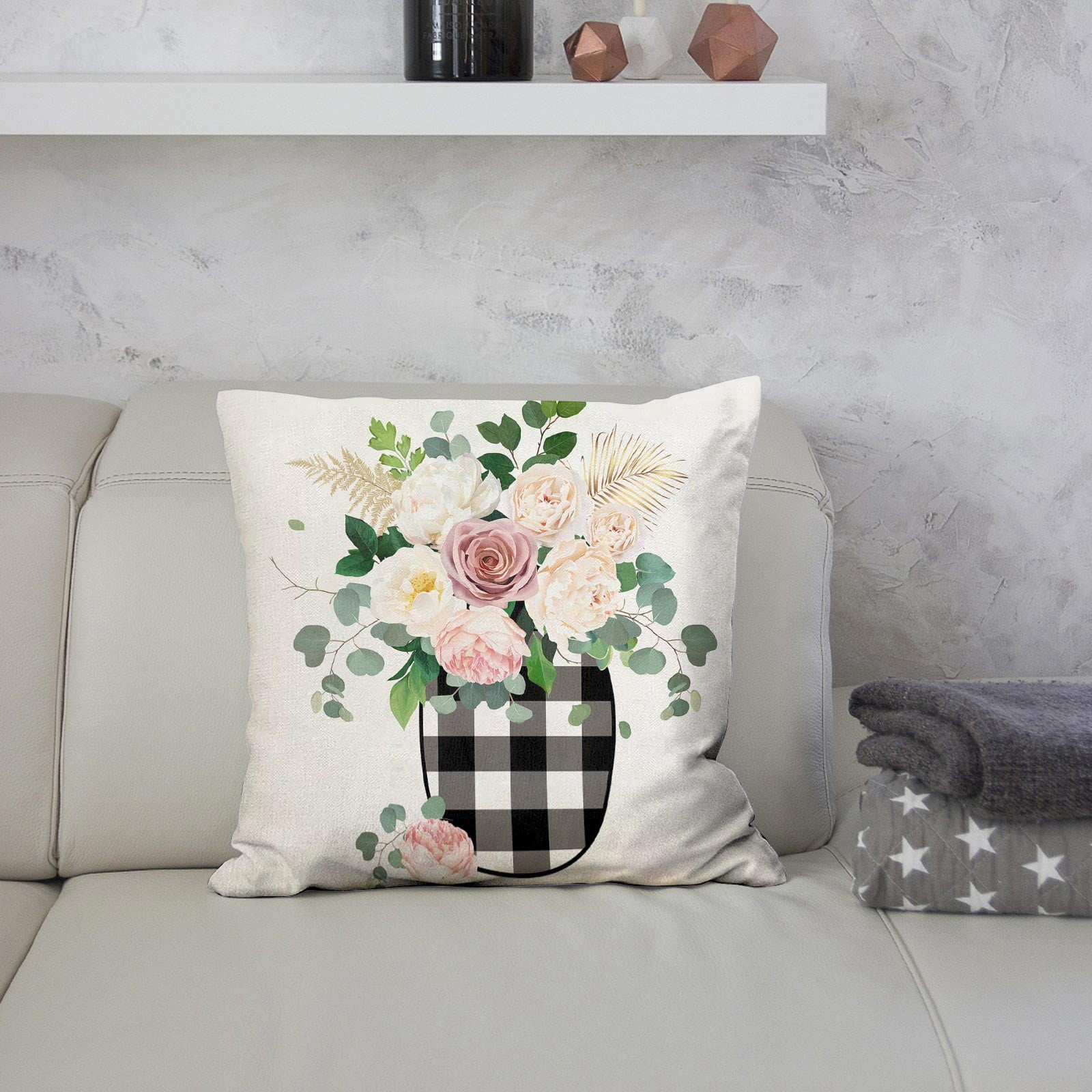 Easter Linen Pillow Cover Spring Flower Car Border Home Sofa Pillow