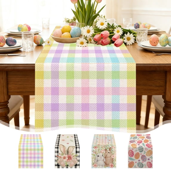 Easter Linen Table Runner & Placemat Set - Heat-Resistant Tablecloth for Kitchen/Party Tables, Durable Linen Decor for Easter Brunch & Gatherings, Elegant Spring Holiday Table Accent, 71*13in, B