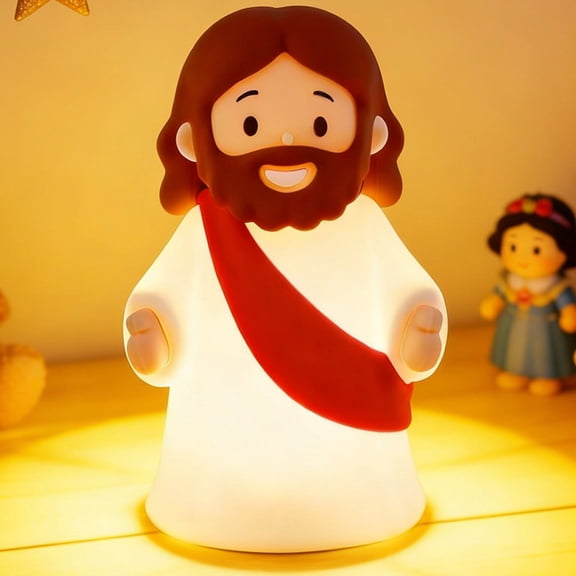 Easter Little Jesus Night Light Mini Jesus Silicone Lamp Dimmable Nursery Nightlight for Teens Rechargeable Bedside Touch Lamp for Christmas, Easter and Baptism Gifts (Red)