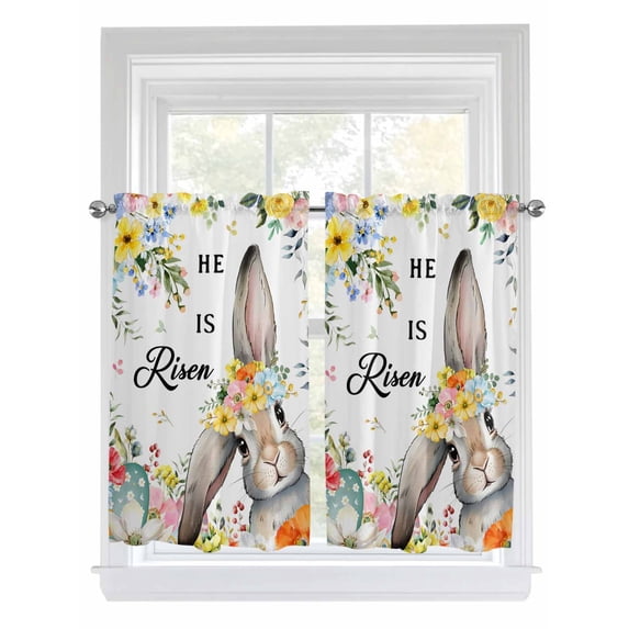 Easter Living Room Curtains 2 Panel, Easter Bunny Spring Watercolor He Is Risen Flowers Cafe Window Treatment, Farmhouse Bedroom Bathroom Kitchen Curtains Drapes 104"x54"