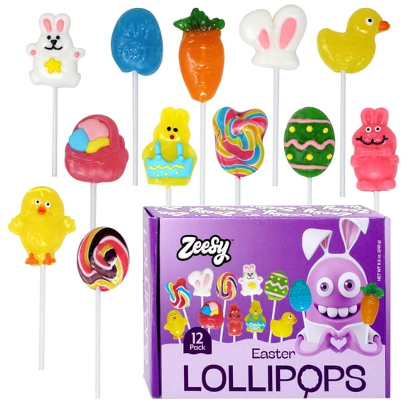 Easter Lollipops for Kids, 12 Pack Individually Wrapped Suckers for Basket Fillers and Party Favors
