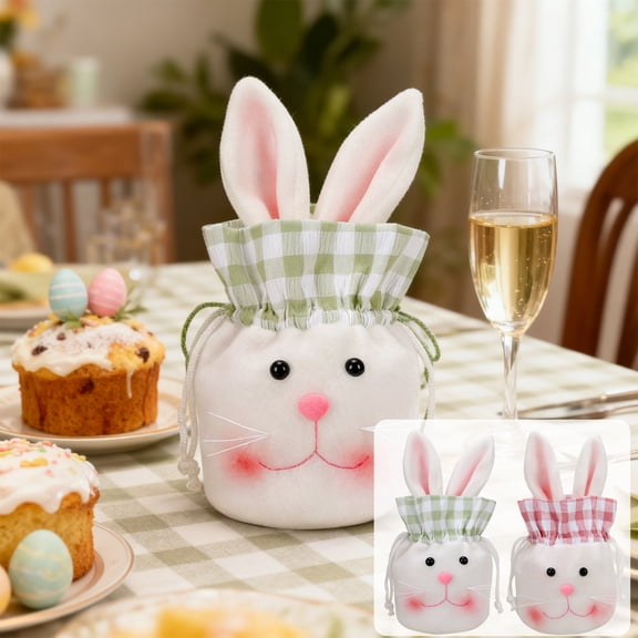Easter Long Eared Rabbit Drawstring Candy Bags - Cute Gift Packaging Pouches for Cookies, Biscuits, Candies, Holiday Treats, Party Favors, and Easter Gift Giving Storage Organizers, 10*5.5in, Green