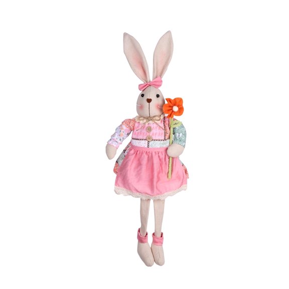 Easter Long Leg Bunny Decorations 28.3 Inch Sitting Fabric Doll for Shelf Tabletop Spring Display