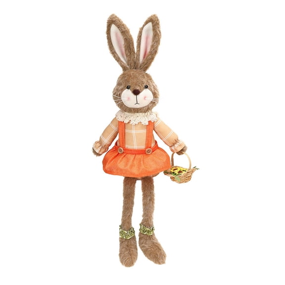 Easter Long Leg Bunny Plush Figurine - Cute Rabbit Stuffed Ornament, Festive Spring Easter Decor for Home Living Room, Tabletop & Party Decoration