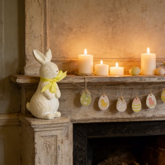 Mini Easter Ornament,Imitation Wooden Cute Rabbits Sculpture for Living Room and Entrance – Mini Resin Decorative Figurine