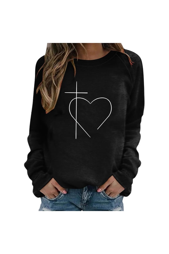 Easter Long Sleeve Raglan Sweatshirt for Women Heart Jesus Cross Printed Pullover Tops Comfy Outdoor Crew Neck Loose Shirts