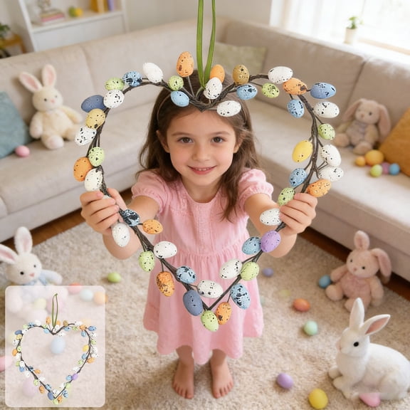 Easter Love Egg Shaped Vine Circle Decoration,7.9" Multicolor Spring Garland with Eggs & Butterflies,Easter Party Wreath,Holiday Accessories