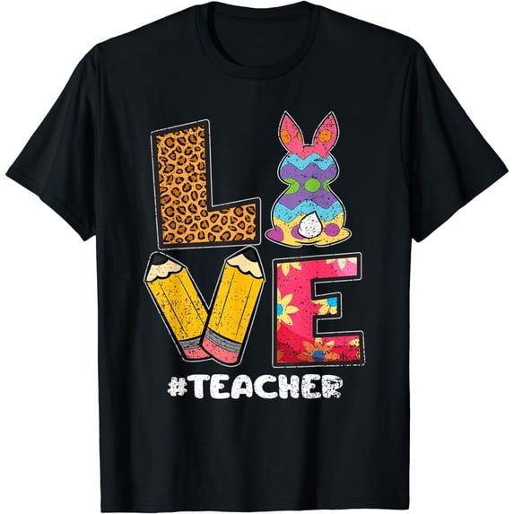 Easter Love Teacher Bunny Egg Hunting Spring Leopard Print T-Shirt
