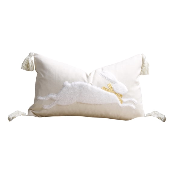 Easter Lumbar Pillow Cover 12x20 Inch, Tufted Bunny Embroidered Rectangle Cushion Case, Soft Spring Holiday Decor Throw Pillow Shell