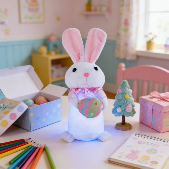 Easter Luminous Bunny Doll, Plush Rabbits Desktop Ornaments New Year Gift for Children