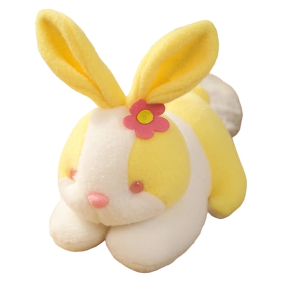 Easter Lying Bunny Plush Toy, Floppy-Eared Stuffed Animal Rabbit Cuddle Pillow, Perfect for Decorating Rooms Easter Birthday Gifts, Yellow, 11.8"
