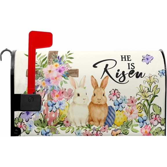 Easter Mailbox Cover Magnetic Rabbit Mailbox Covers Standard Size Spring Flower Decorative Mailboxes for Outside Garden Yard 21x18 inch