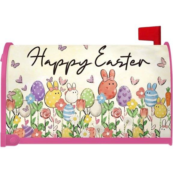 Easter Mailbox Covers Magnetic - Happy Easter Egg Mailbox Covers Magnetic Standard Size, Spring Flower Butterfly Mail Box Post Wrap Letter Box Decorations, 20x18 Inches