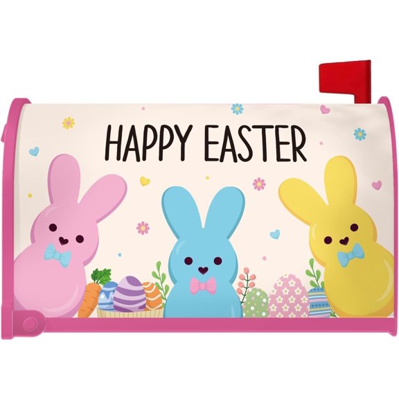 Easter Mailbox Covers Magnetic - Happy Easter Magnetic Mailbox Covers, Colorful Rabbit Bunny Eggs Post Letter Box, Spring Holiday Mail Box Wrap, Standard Size 20x18 Inches