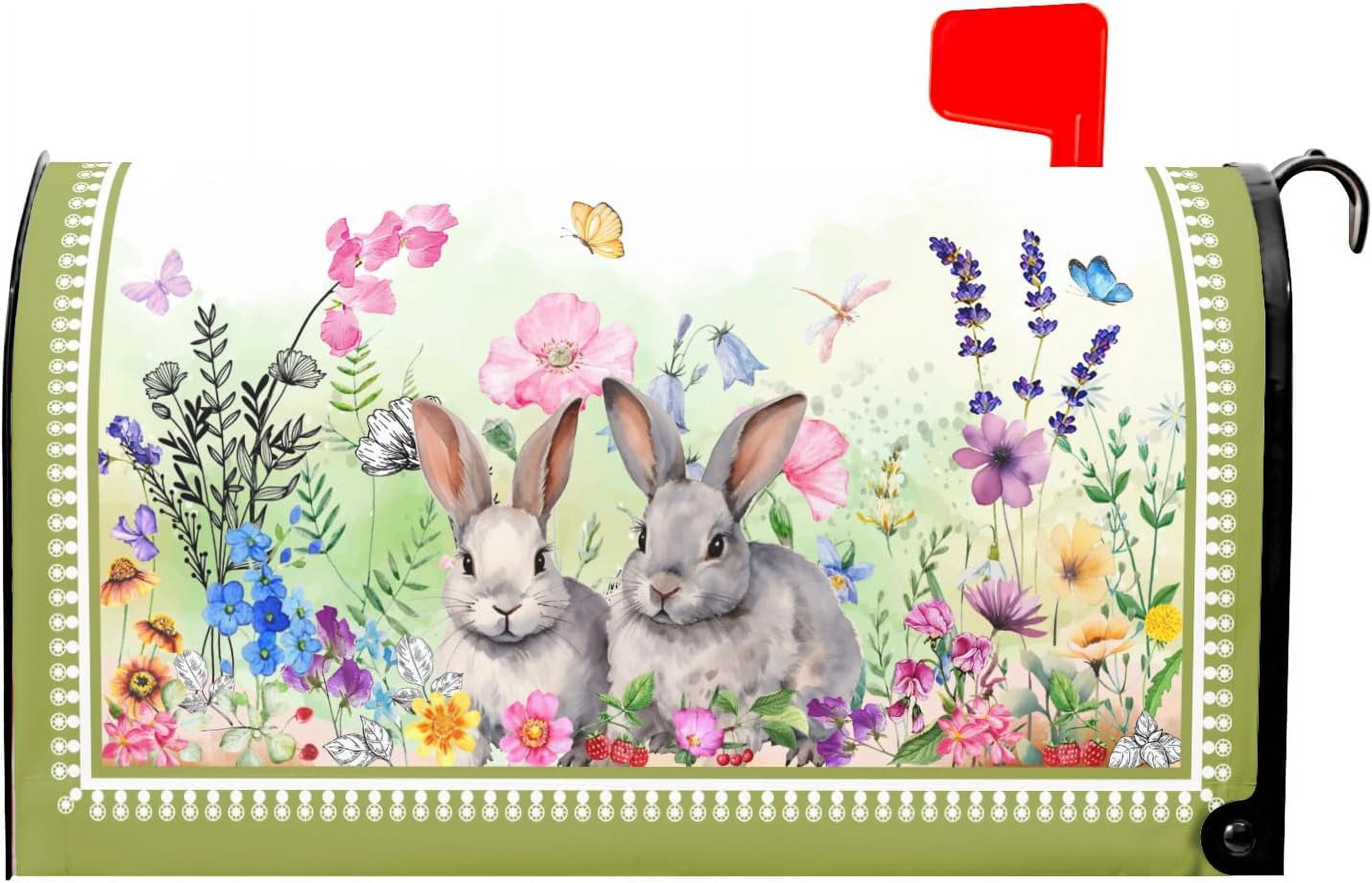 Briarwood Lane Spring Friends Bunnies Magnetic Mailbox Cover – Standard Size 6.5x19 Inch, All-Weather Vinyl With Magnetic Strips & Adhesive Numbers