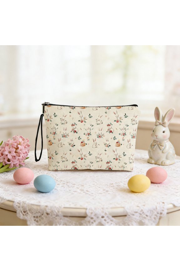 Easter Makeup Bag, Double-sided Printed Storage Pouch, Zippered Toiletry and Coin Purse, Multi-functional Travel Organizer, for Holiday and Gift Occasions, 9.84x6.69 Inches