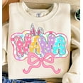 thumbnail image 1 of Easter Mama Bunny Coquette Sweater, Checkered Pastel Varsity Glitter Bow Preppy Easter Sweatshirt, 1 of 5