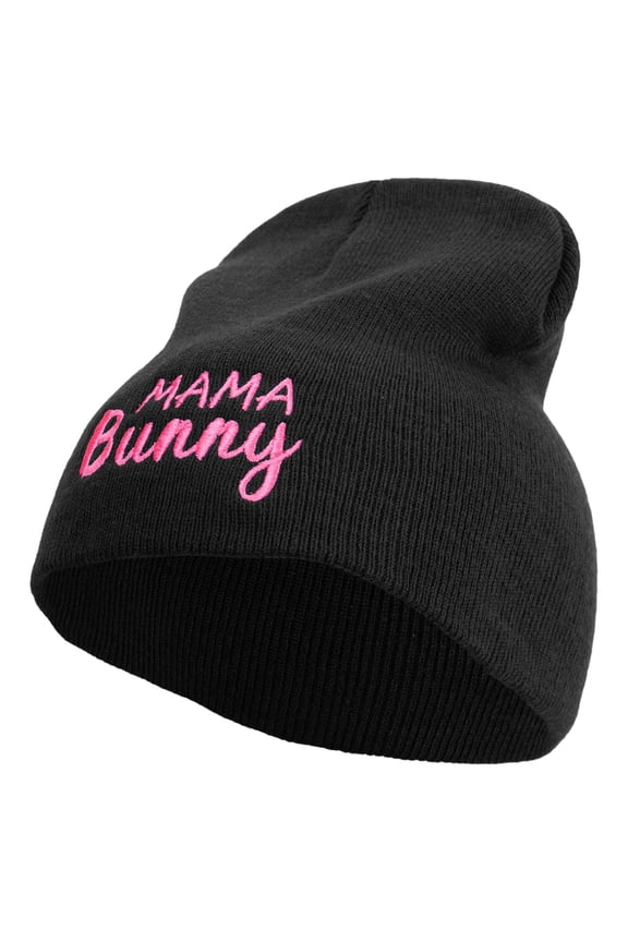 Easter Mama Bunny Quotes Embroidered 8 inch Acrylic Short Beanie - Black OSFM