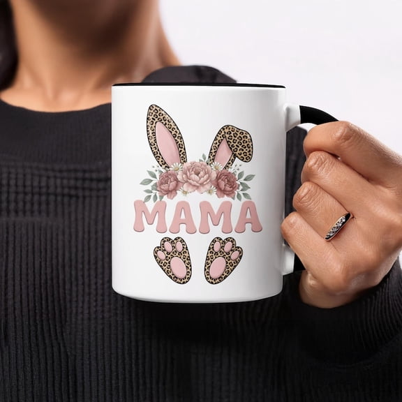 Easter Mama Mug, Leopard Bunny Ears Mug, Cute Mom Easter Gift, Mothers Day Mug, Floral Mom Mug, Easter Basket Idea for Mom, Spring Mug