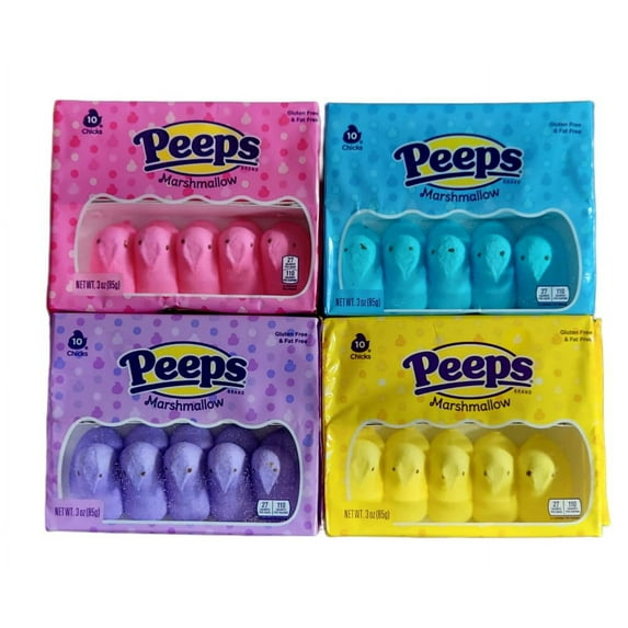 Easter Marshmallow Chicks, Variety Pack, 10 Count (Assorted Flavors & Colors) (, Blue, Purple, and Yellow Chicks,)