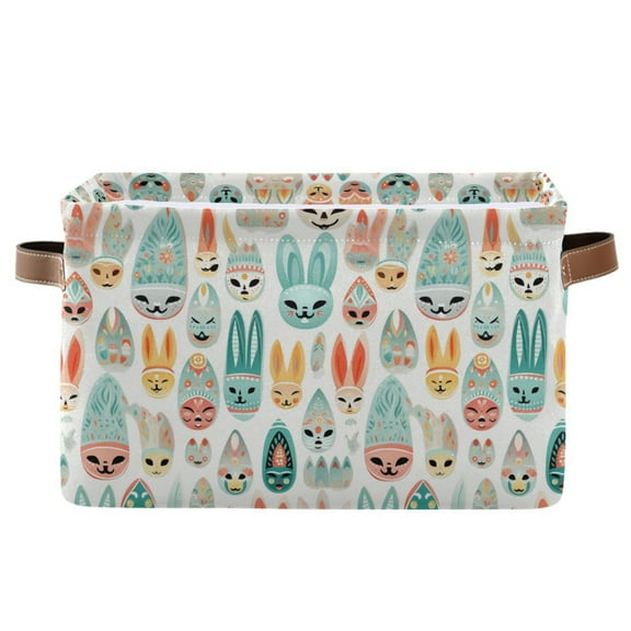 Easter Mask Storage Bins with Handle Fabric Organizer Basket Foldable Box 1 Pack 14.2x10.2x8.3