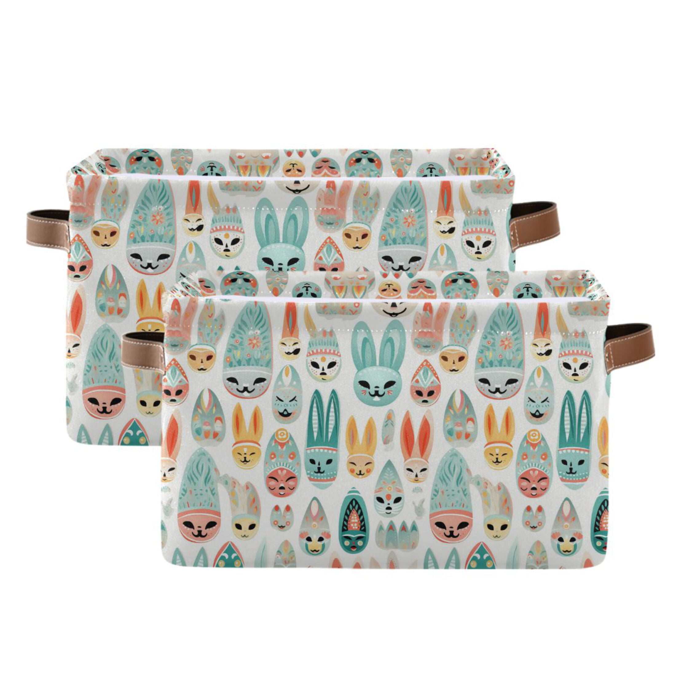 Easter Mask Storage Bins with Handle Fabric Organizer Basket Foldable Box 2 Pack 14.2x10.2x8.3