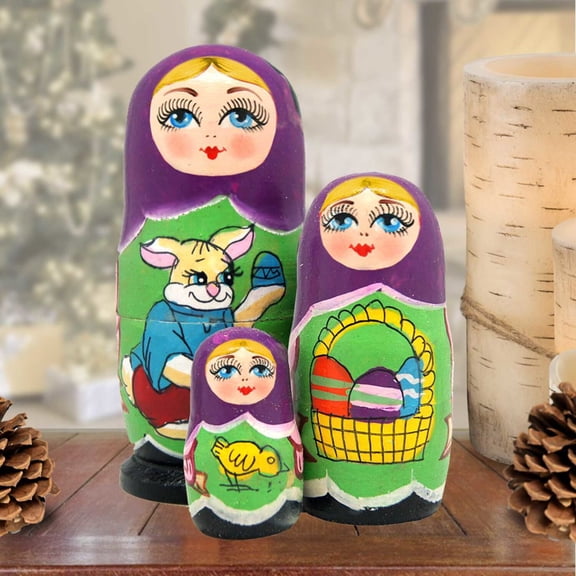 Easter Matreshka Nesting Hand-Painted Doll Set of 3 by G. DeBrekht | Easter Spring Dcor - 14716