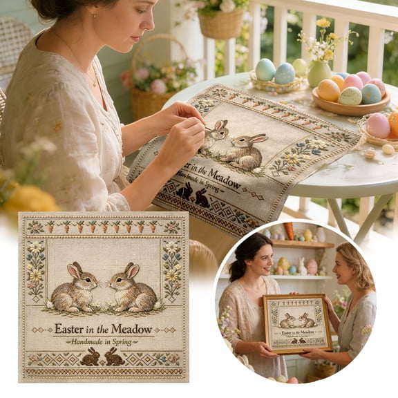 Easter Meadow DIY Floral Stamped Embroidery With Printed Pattern Counted Thread Needlepoint For Beginners Adults Home Wall