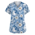 thumbnail image 1 of Easter Medical Scrubs Women Bunny Eggs Printed Stretch Fashion Nurse Working Uniform, Cozy V Neck Short Sleeve Pocket Tunic Tops Royal Blue XL, 1 of 5
