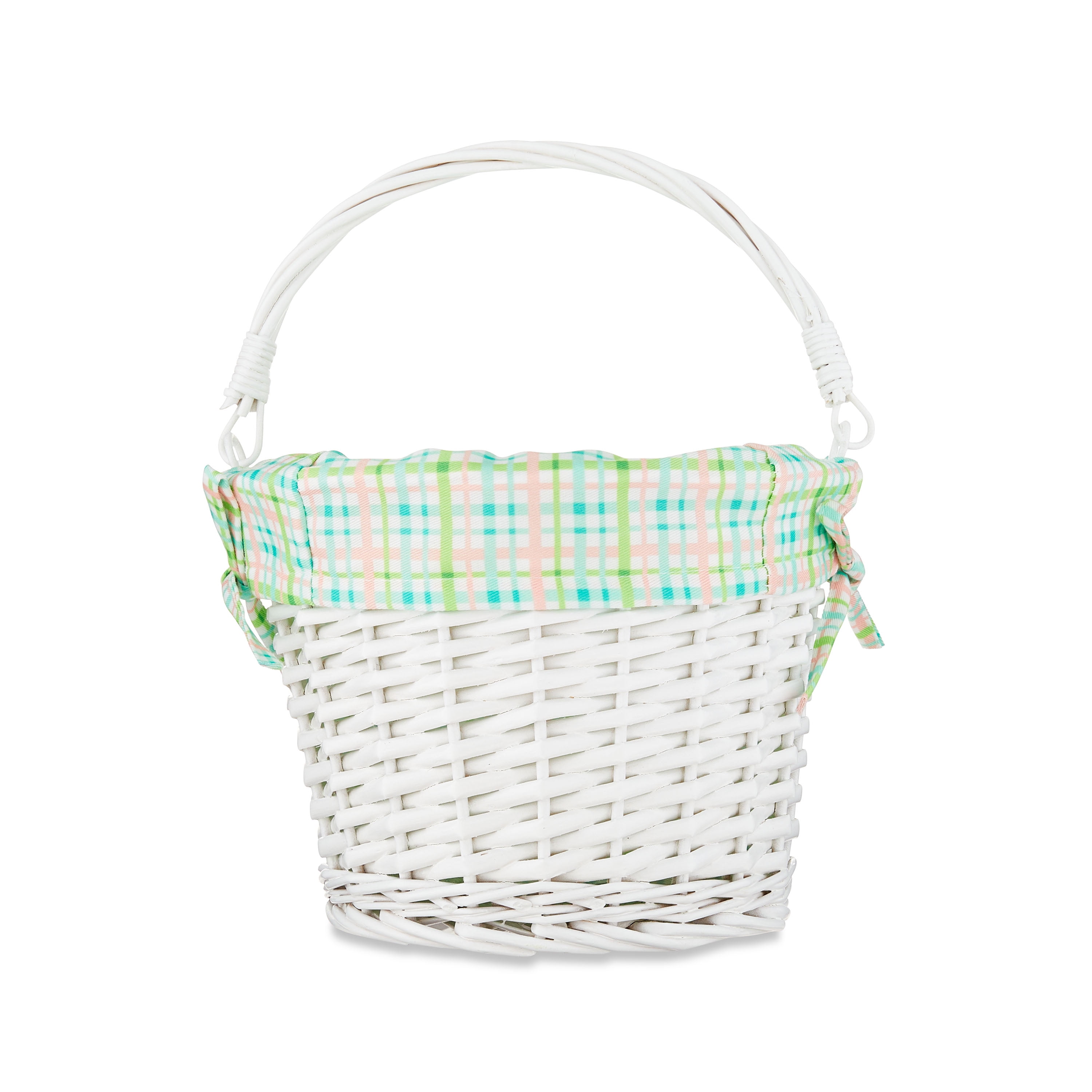 Easter Medium Round White Willow Easter Basket with Plaid Liner, by Way