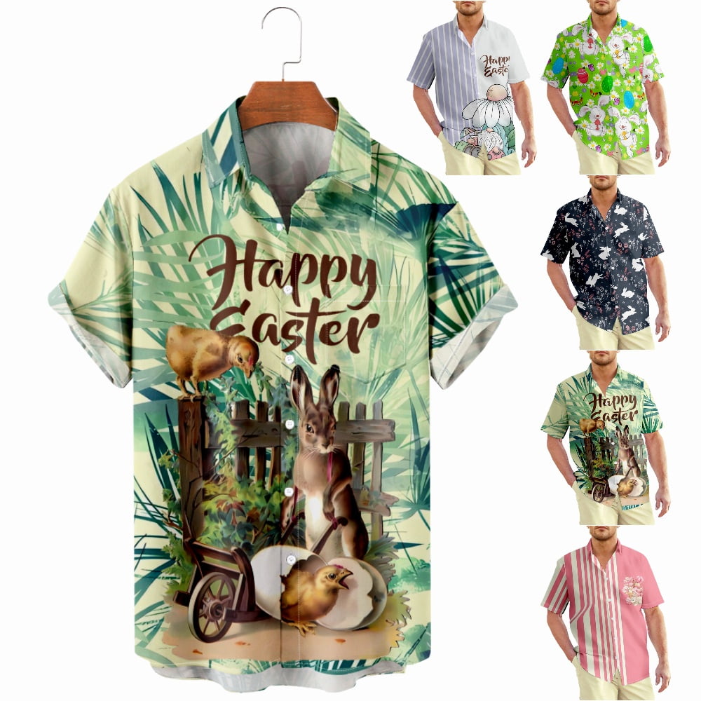 Easter Men Dad Short Sleeve Polo Shirts with Breast Pocket, SlimFit