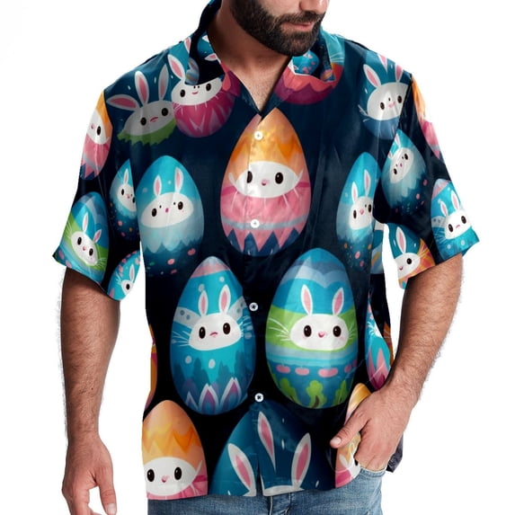 Easter Men's Button Down Hawaiian Poplin Shirt Summer Beach Printed Casual Short Sleeve Unisex Shirts