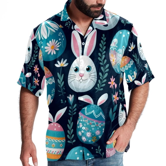 Easter Men's Casual Printed Button Down Short Sleeve Beach Shirts