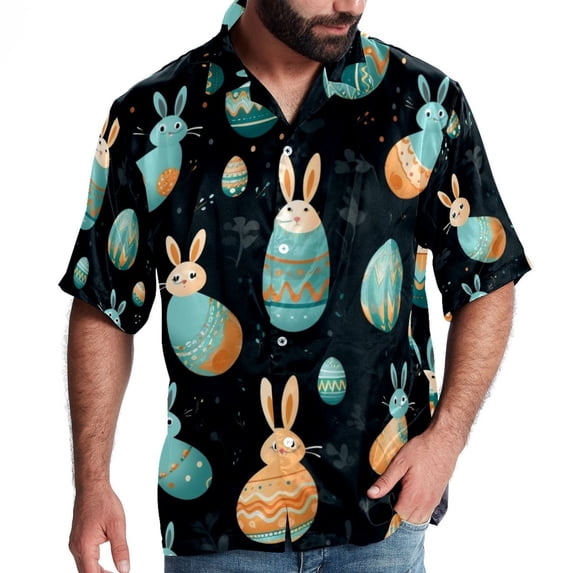 Easter Men's Poplin Casual Printed Button Down Short Sleeve Summer Beach Shirts Unisex