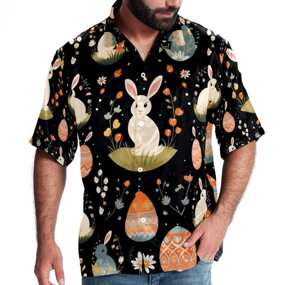 Easter Men's Short Sleeve Beach Button Down Casual Printed Summer Shirts - Unisex