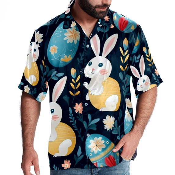 Easter Men's Short Sleeve Beach Shirts Hawaiian Button Down Casual Summer Printed Unisex Top