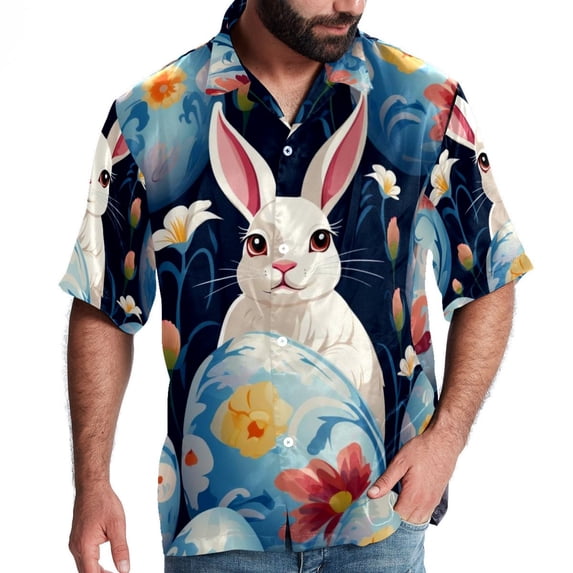 Easter Men's Short Sleeve Poplin Button Down Shirts - Casual Printed Summer Beach Tops for Men