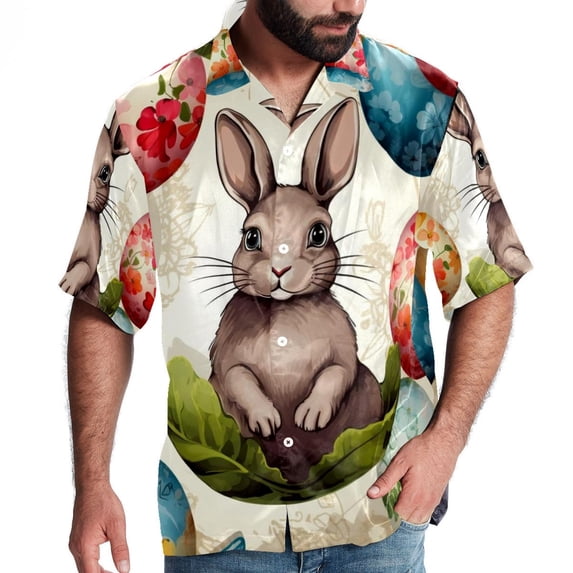 Easter Men's Short Sleeve Poplin Shirts, Casual Printed Button Down Tops for Summer Beach, Unisex with Spread Collar
