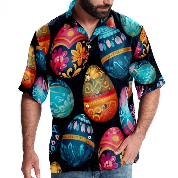 Easter Men's Short Sleeve Printed Button Down Beach Shirt Casual Summer Unisex Tops with Spread Collar